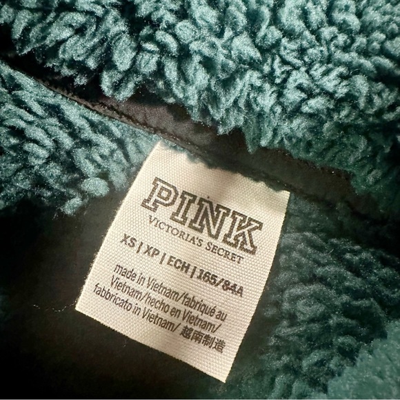 NWOT PINK Victoria’s Secret Sherpa Fleece Half Zip Pullover Jacket in Green XS - Picture 5 of 14